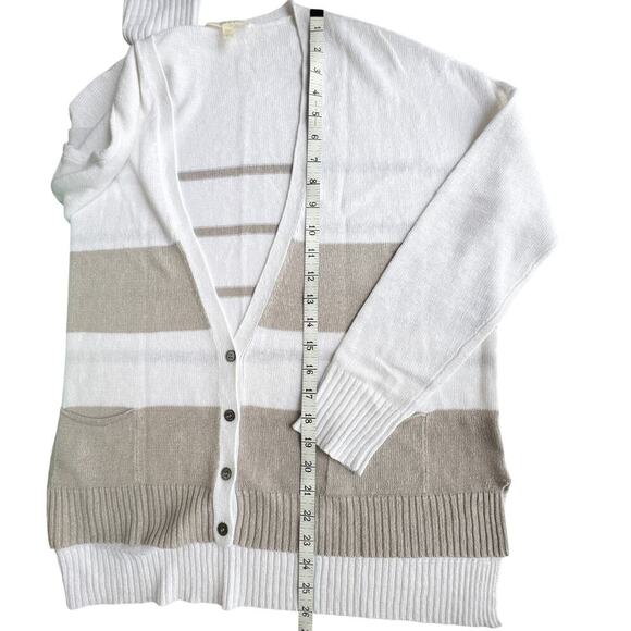 Eileen Fisher XS Linen Slub Cardigan Striped Beige White Lightweight Sweater - Picture 7 of 10